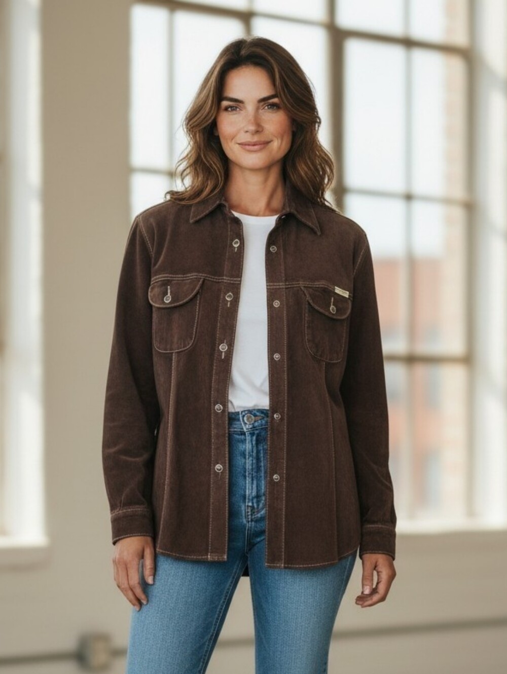 Vintage Women's Skotts Suede Brown Leather Shirt Jacket Size Medium Western Boho